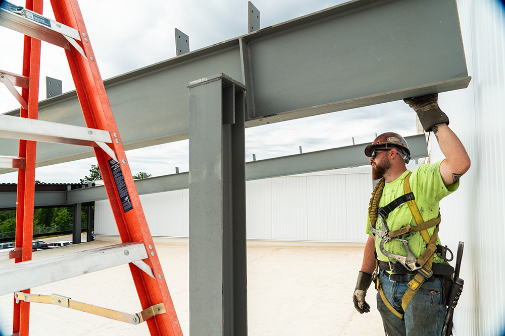 steel beam and column connection at JDI jobsite for manufacturer facility