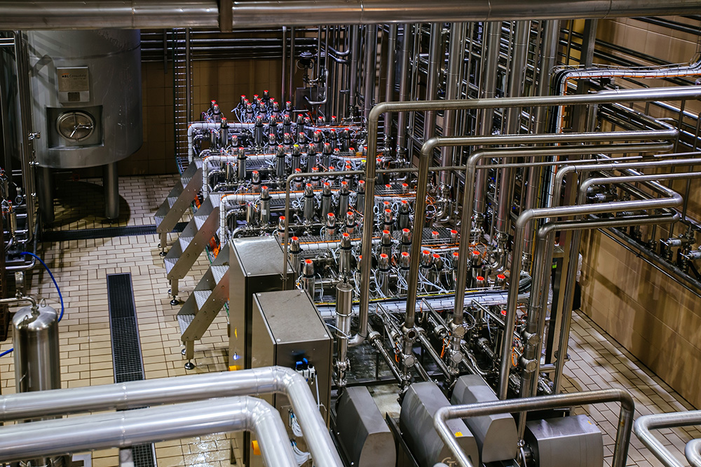 high purity piping inside industrial brewery